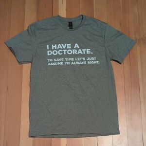 Gildan Gray Graphic Tee with Blue Text Doctorate new